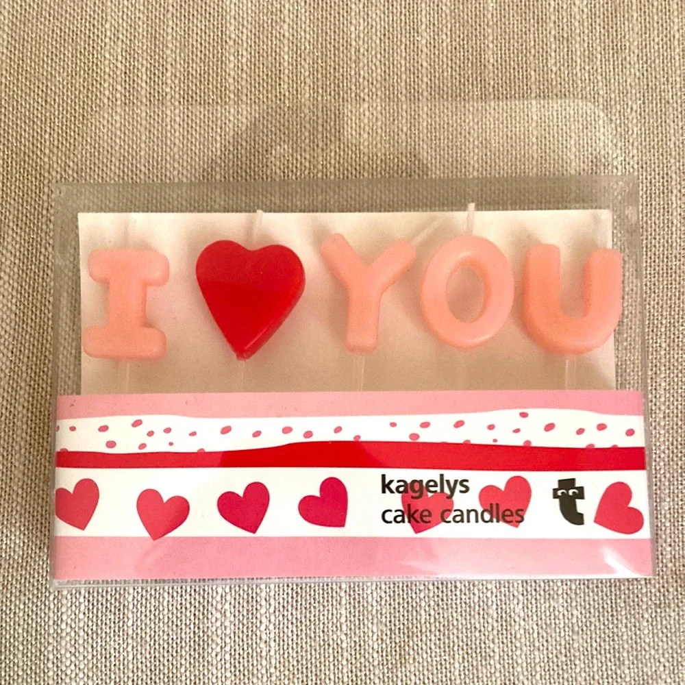 Super Cute Set of I Heart (Love) You Birthday Valentines Any Day Cake Candles